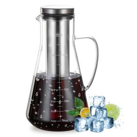 Cold Brew Coffee Maker Iced Tea Maker Pitcher Glass Coffee Pot Brewing Glass Carafe Tea Infuser Coffee Kettle with Removable Fine-Mesh Filter Dis